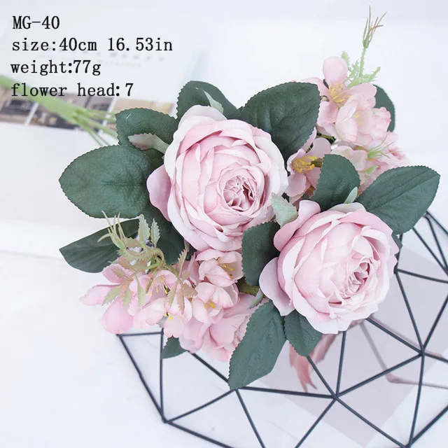 Искусственные розы шелковые цветы для домашнего свадебного стола украшения оптом Искусственные цветы Букет Поддельные розы - Цвет: MG49-Pink
