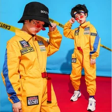 Детская одежда в стиле хип-хоп с длинными рукавами синий, красный Свободный спортивный костюм, комбинезоны для девочек и мальчиков, костюмы для джазовых танцев, Одежда для танцев