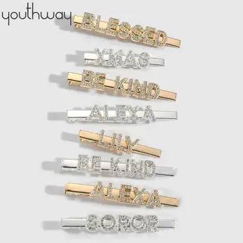 

FREE MOLD FEE CUSTOM Rhinestone Bling letter word haipins Personalized Crystal Alligator hair clips bridal hair accessories