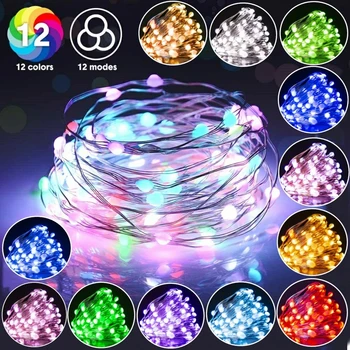 

12Colors Changing Outside Christmas Tree Lights Led String Light USB Festoon Fairy Lamp for Party Holiday New Year Decoration