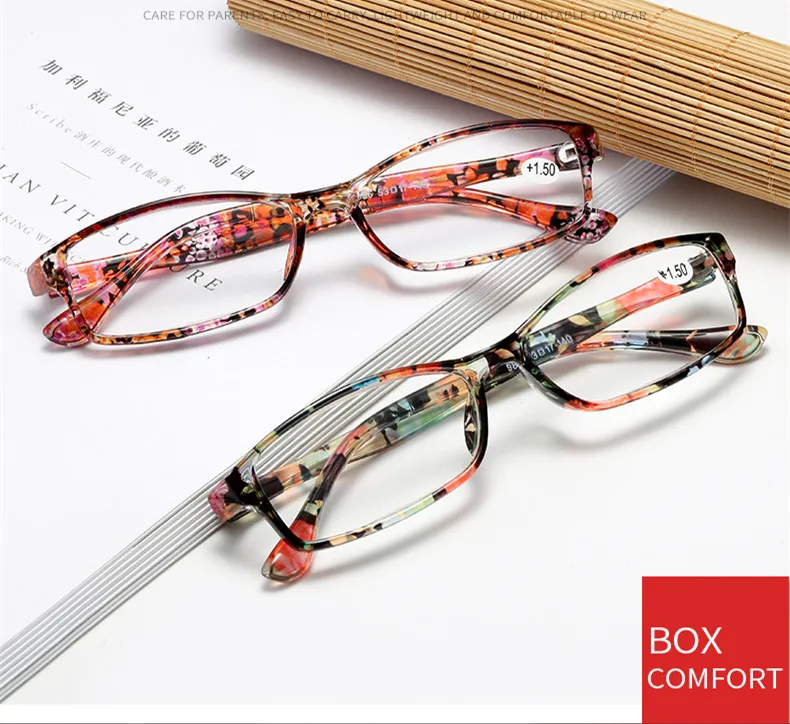 Женские Печатные очки для чтения Дешевые Прямоугольные очки для дальнозоркости с пружинными шарнирами+ 1,0+ 1,5+ 2,0+ 2,5+ 3,0+ 3,5+ 4,0