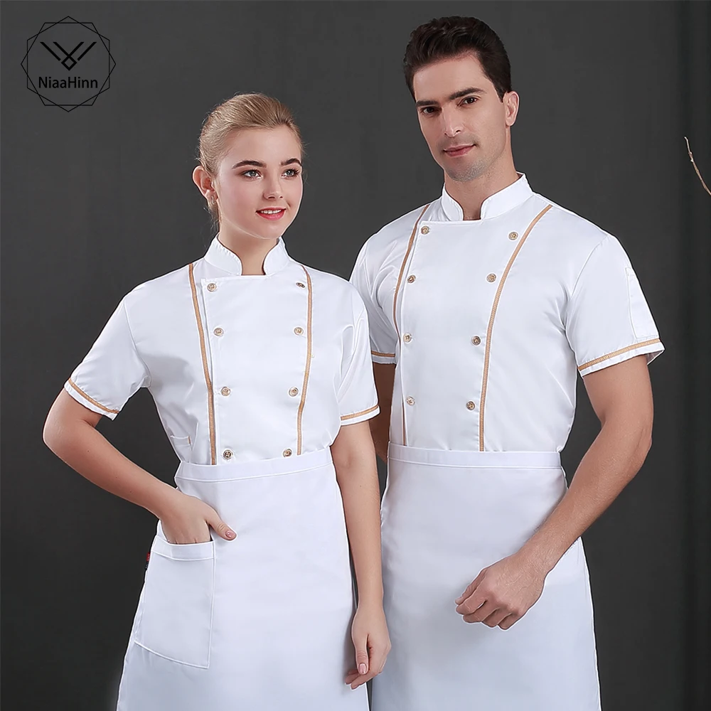 

white chef jacket short sleeves Food Service uniform restaurant hotel catering Bakers work coat waitress workwear chef clothes
