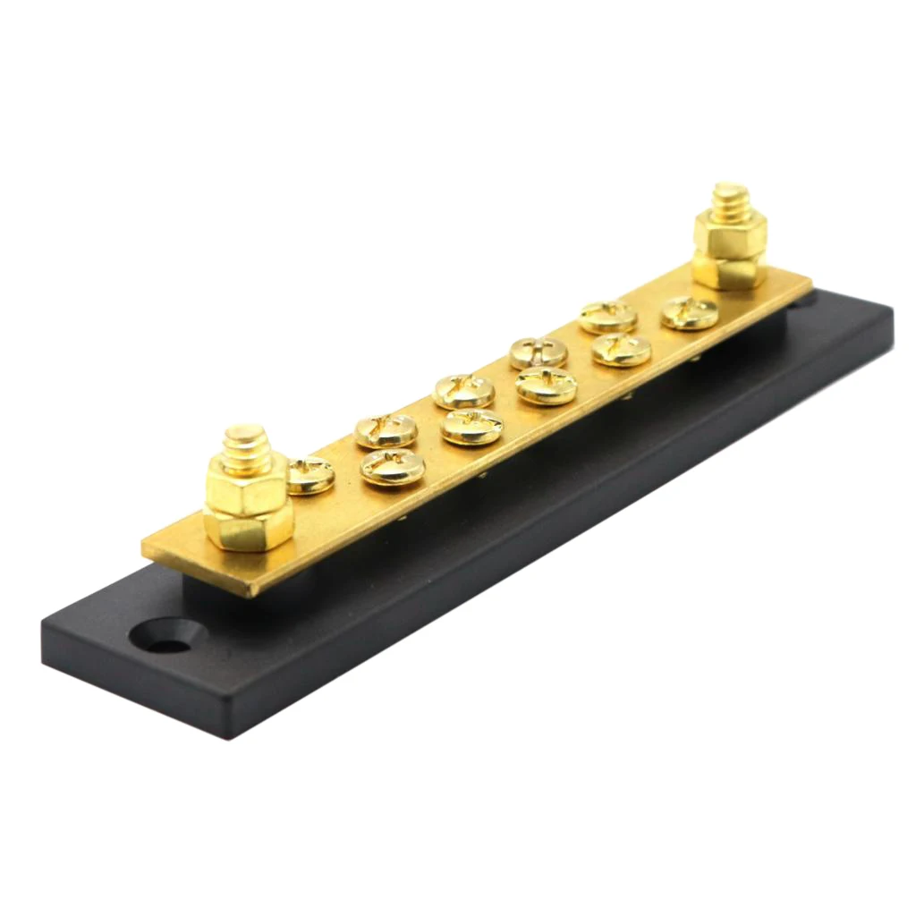 10 Screws Brass Bus Bar Power Distribution Block 150A DC 48V for Cars（2 stud)