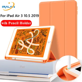 

With Pencil Holder Case For iPad Air 3 10.5 2019 A2123 A2152 A2153 PU Leather Smart Cover Auto Wake Air 3 Protective Shell +film