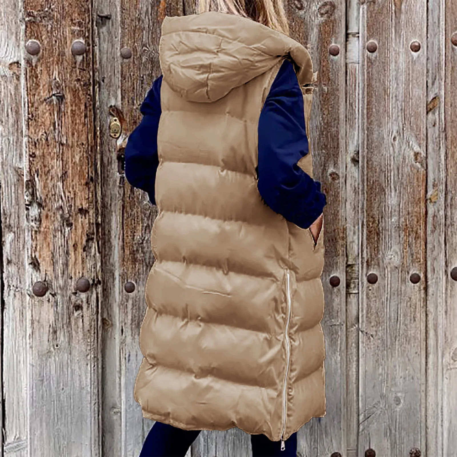 Solid Color Hooded Vests Warm Plus Size Womens Single Breasted Medium Length Ladies Waistcoat Slim Cardigan Coat Famale Winter 1
