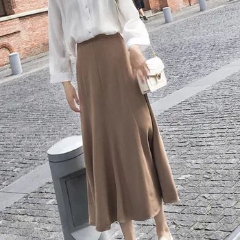 

Women's Skirts Knitted Ribbed Mid-Long Ruffles High Waist Skirt Autumn Winter Thick Warm A-Line Elegant Casual Female Bottoms