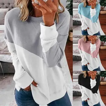 

Women Spring Summer Casual O Neck Long Sleeve Color Block Loose Blouse Plus Size Top Female fashion shirt Tops Plus Size