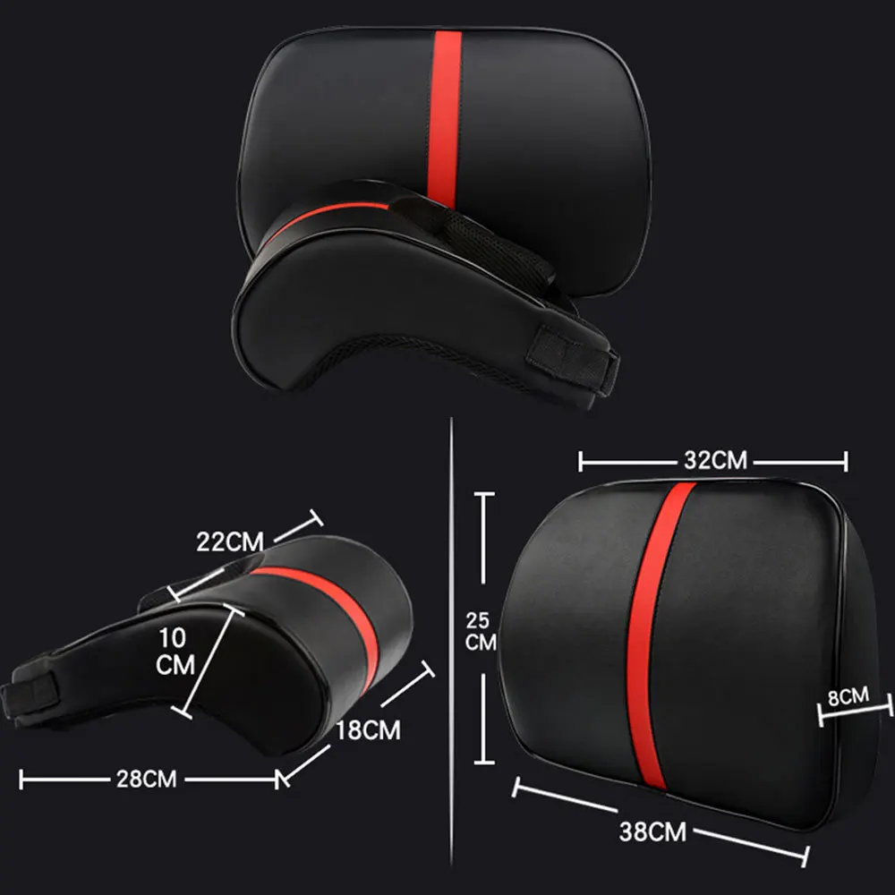 Car Leather Lumbar Back Support Memory Foam Neck Pillow Cushion Auto Seat Supports Chair Pillow Car Styling