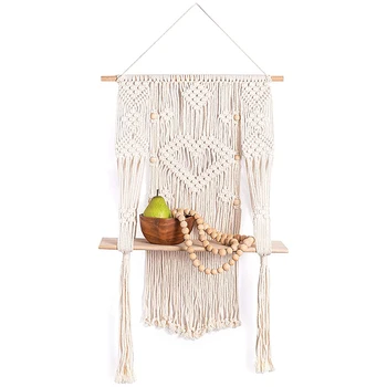 

Macrame Shelf with Floating Wood Shelf Beautiful Handmade Macrame Shelf for Hanging Plants and Decor