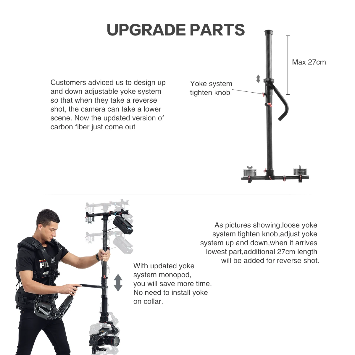 THANOS PROII Gimbal Vest steadicam with Z Axis+Carbon Fiber Monopod Sled System for DJI RS2 RSC2 RONIN S ZHIYUN Crane 3S Trinity