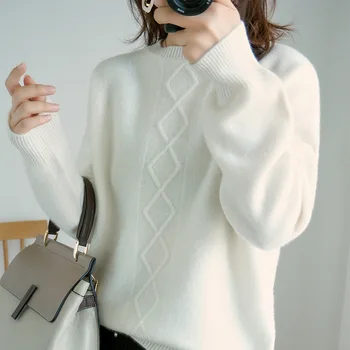 

Women Sweater Loose Crew Neck Sweater Pullover Wool Sweater