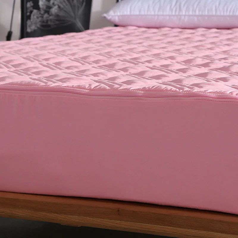 New Six Sides All Inclusive Quilted Mattress Cover Soft Fiber Topper Pad Plain Solid Color Bed Matt
