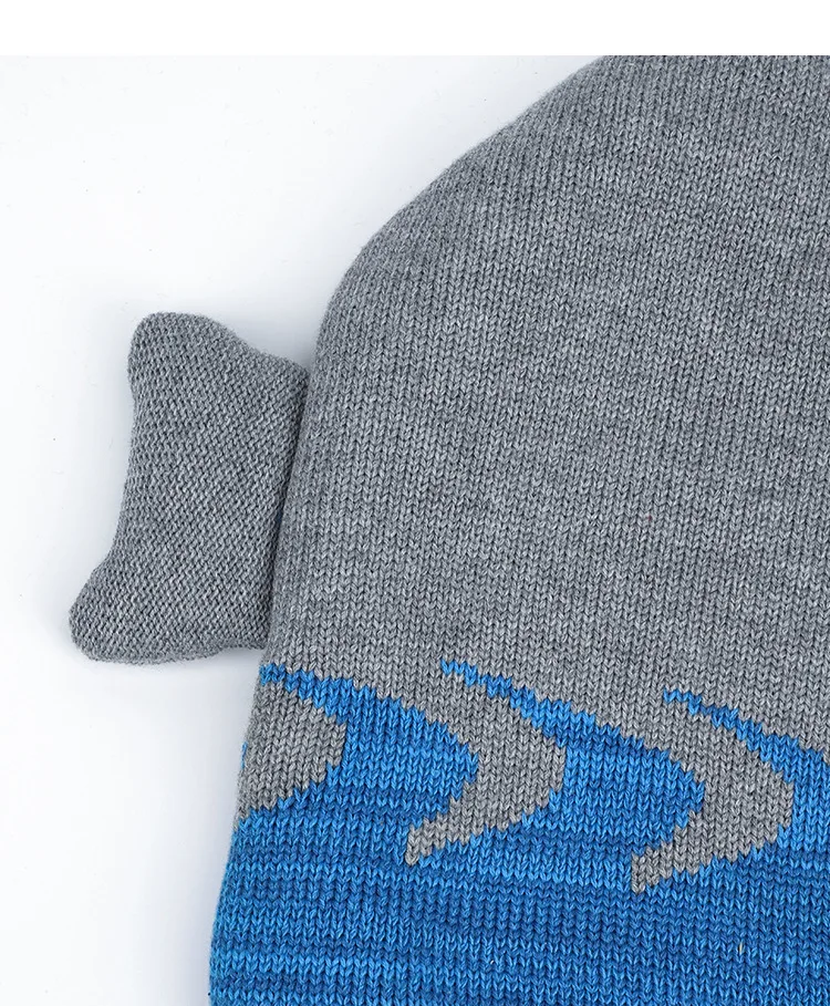 High Quality Baby Hat Winter Cartoon Shark Shape Baby Boys and Girls Cap Knitted Wind-proof Keep Warm