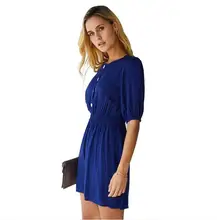Casual Spring Summer Button Solid Jumpsuits Women O Neck Elasticated Waist Half Sleeve Ladies Cotton Slim Short Playsuits CL171