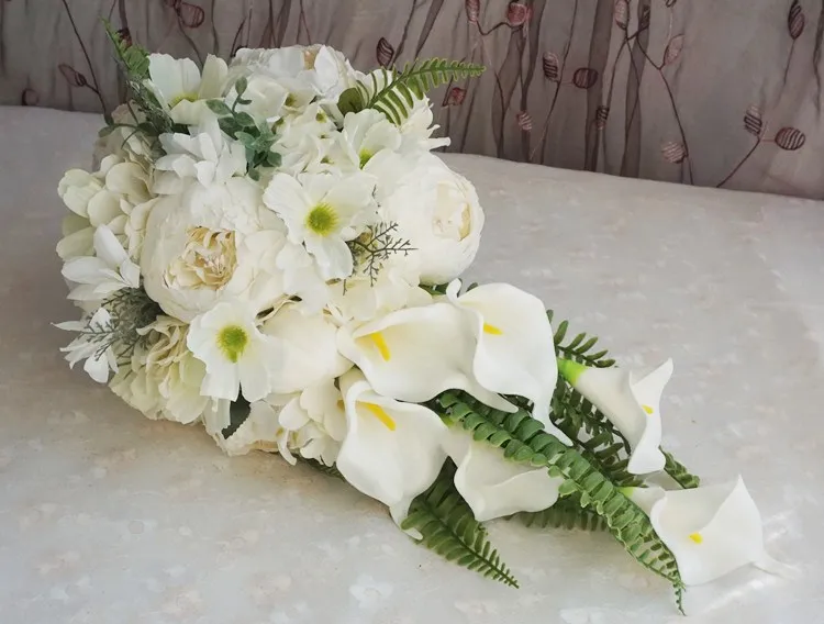 Eleganet Calla Lily Свадебный букет водопад невесты Подружки из белых искусственных
