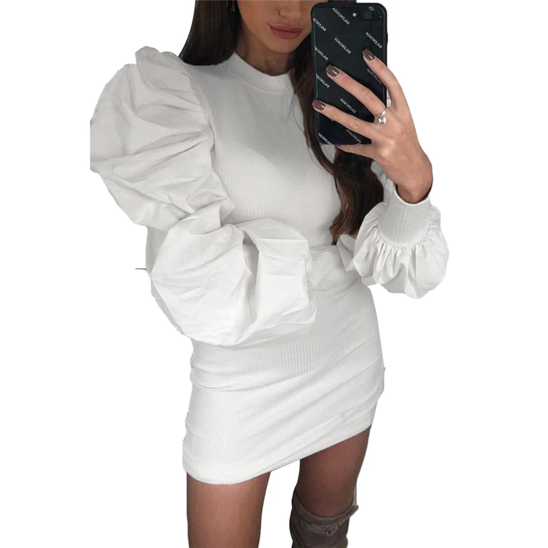 

2020 Women's Dress Bandage Bodycon Dresses For Women Long Puff Sleeve Evening Party Mini Dress Office Lady Clothes Club Dresses