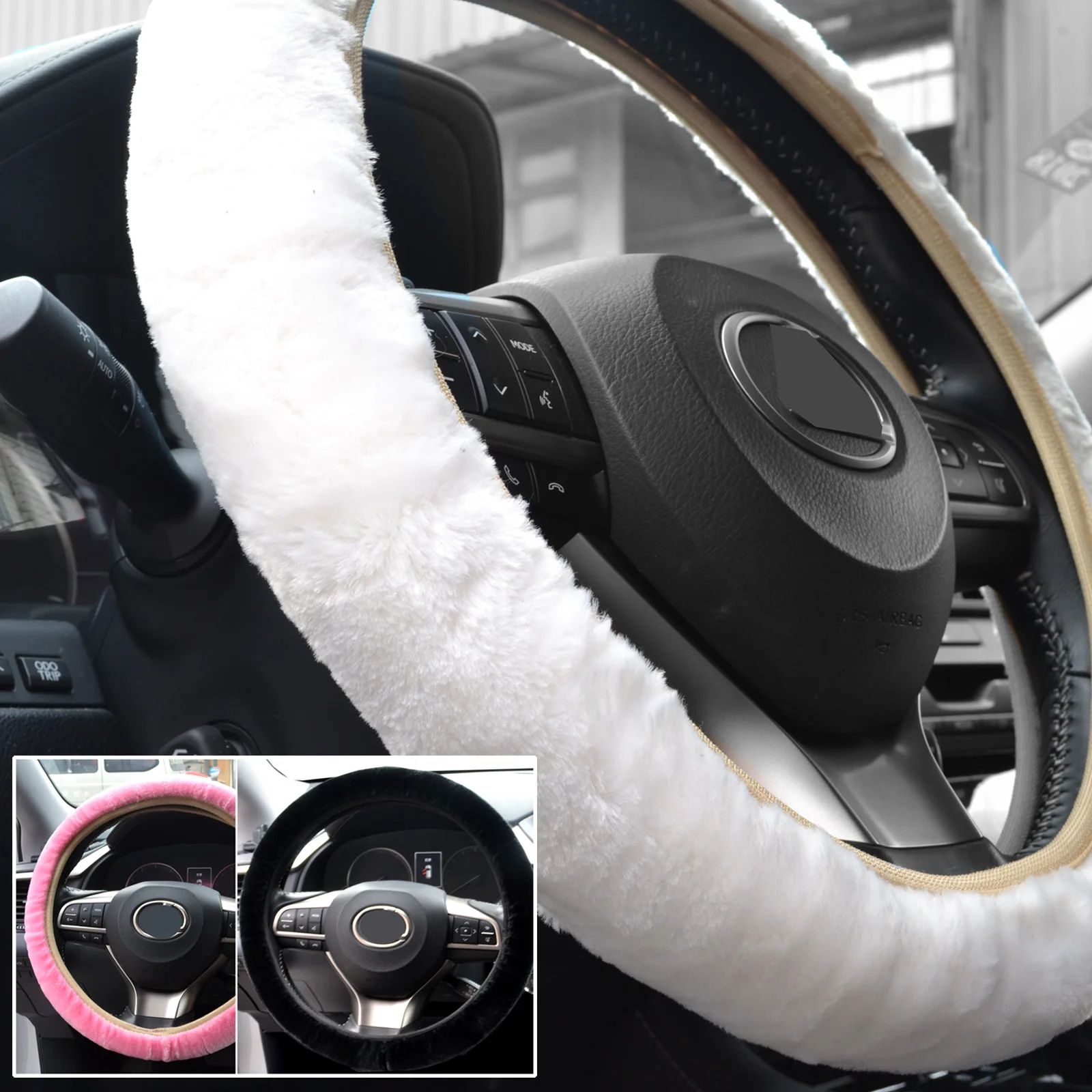 Housse de protection en peluche pour volant de voiture, couvre-freins à  main, en fourrure, pour Ford Focus 2 Opel Corsa - AliExpress