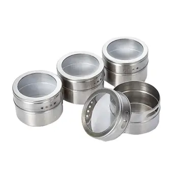 

6pcs Stainless Steel Seasoning Containers Spice Storage Tins Magnetic Base Durable Pepper Containers Condiment Tins Spice Jars