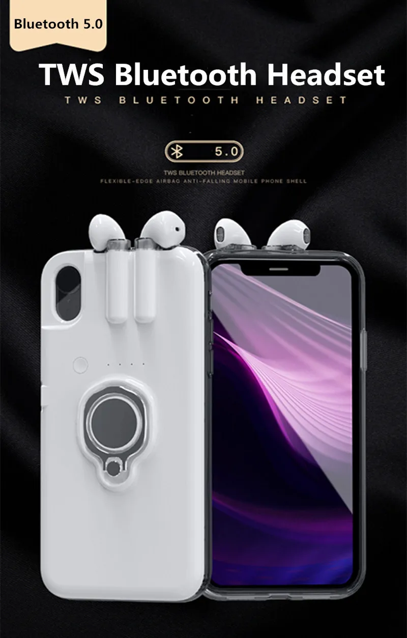 Беспроводной TWS Bluetooth наушники чехол для телефона для iPhone X 7 8 6 6S Plus Bluetooth 5,0 гарнитура чехол для iPhone XS Max XR
