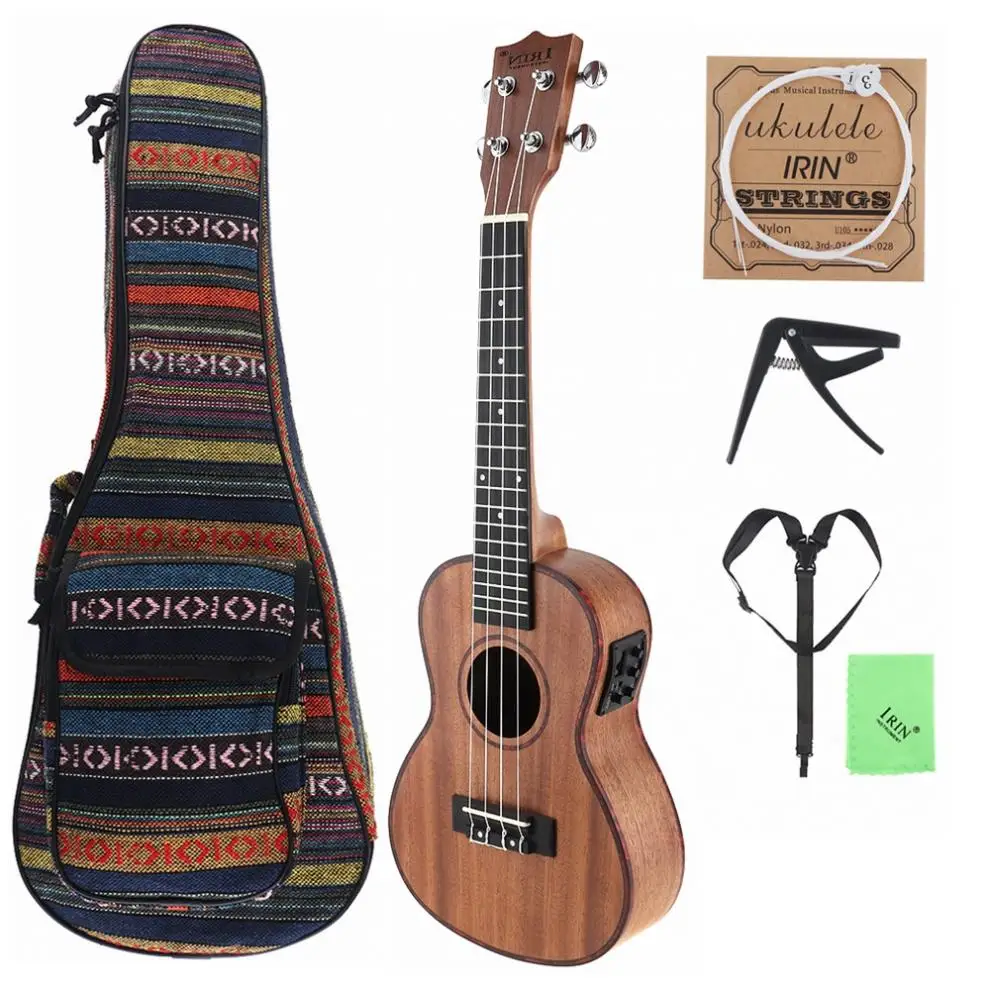 

24 Inch Concert Electroacoustic Ukulele Abalone Shell Edge Hawaii Guitar Built-in EQ Pickup Bag CapoStrap String Cloth