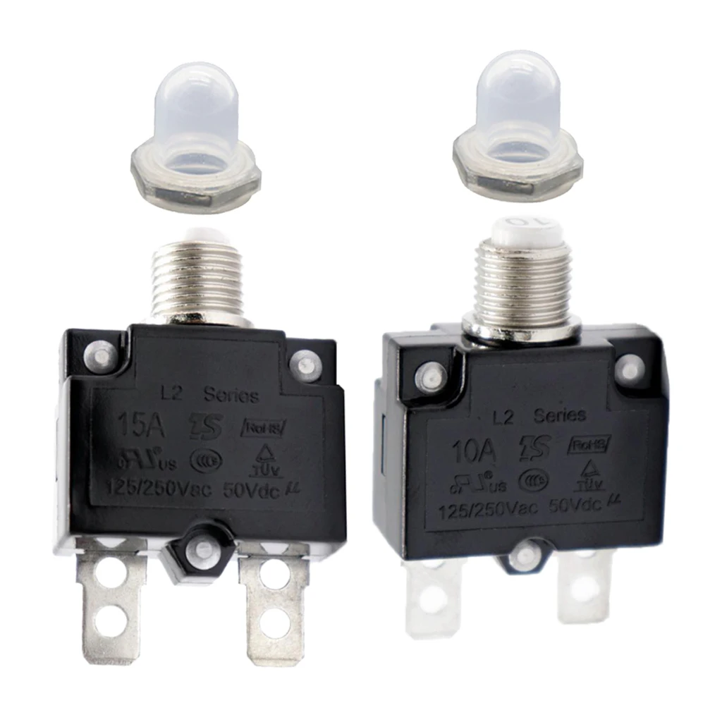 2 шт. 15 Amp 10 Amp DC тепловой выключатель с разъем для быстрого подключения и прозрачная Водонепроницаемая Кнопка крышка
