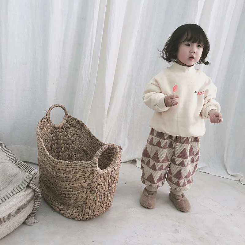 Children Winter Thick plus Velvet Corduroy Long Pants Men And Women Child Baby Korean-style Pure Cotton Loose-Fit Ankle Banded P