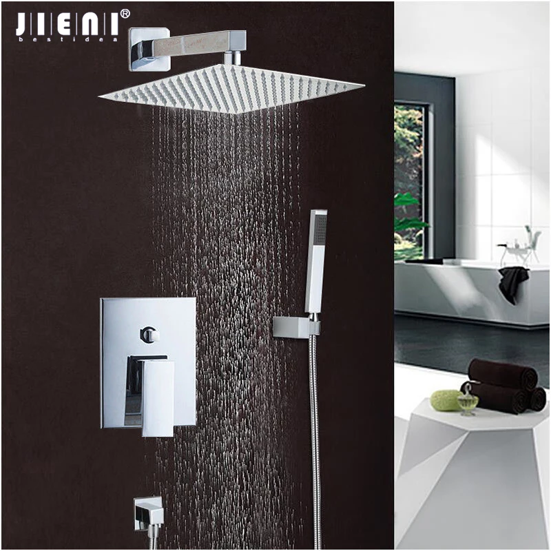 Chrome Polish Bath Shower Set Single Handle Bathroom Rainfall Rain Wall Mounted Mixer Taps Faucet