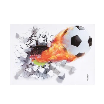 

firing football through wall stickers for kids room decoration home decals soccer funs 3d mural art sport game pvc poster