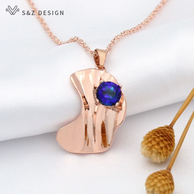 S&Z DESIGN New Fashion Elegant Simple Crystal Pendant Necklace For Women Curved Geometric Wave Metal Wedding Party Jewelry