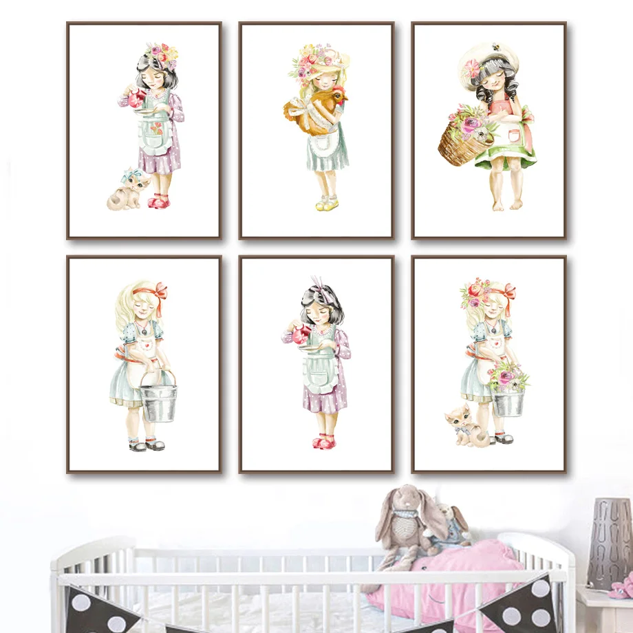 Милые постеры и принты в скандинавском стиле для девочек цветов кошек цыплят