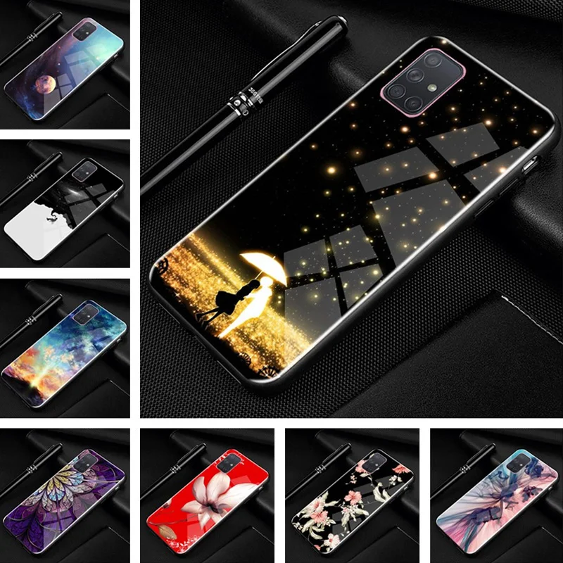 Чехол для Samsung A71 A51 2019 жесткий стеклянный чехол телефона из ПК черный бампер Galaxy