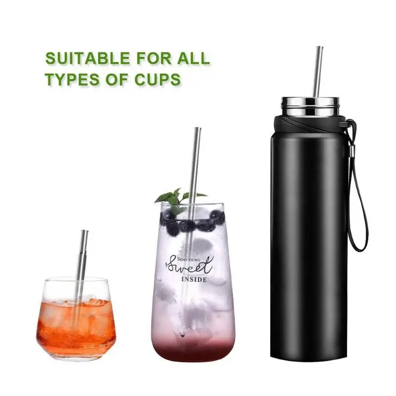 Reusable Folding Drinking Straw Stainless Steel Portable Home Bar Cleaning Brush Rustproof Kitchen Tools