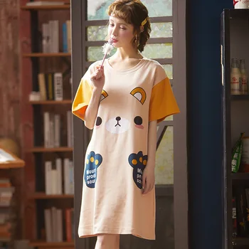 

Menganyuan 2020 nightgown women's pure cotton cute short-sleeved pajamas Girls' Home wear