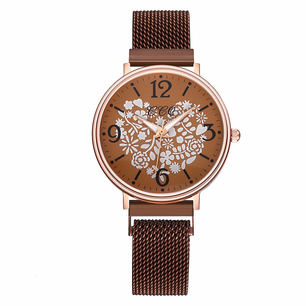 Женские часы с магнитной пряжкой и сердечком, роскошные женские кварцевые часы из нержавеющей стали CCQ, брендовые Relogio Feminino - Цвет: brown