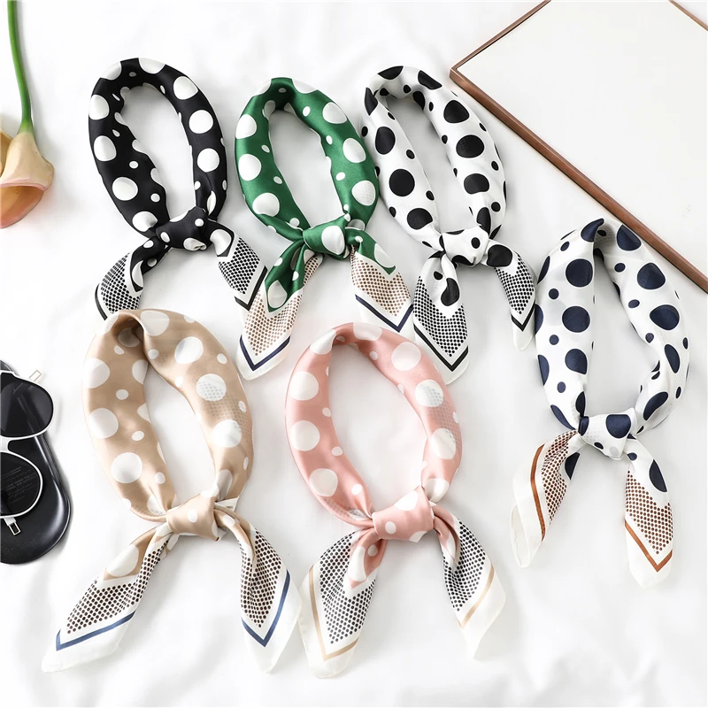 

Brand Designer Silk Scarf for Women 2020 Spring New Dot Print Shawl Wrap Foulard Bandana High Quality Square 70cm Neck Scarf
