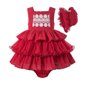 

Pettigirl 2020 Kids Girls Clothes Outfit New Design Red Layered Baby Girl Newborn Clothes 3 Pcs Sleeveless Girls Clothing