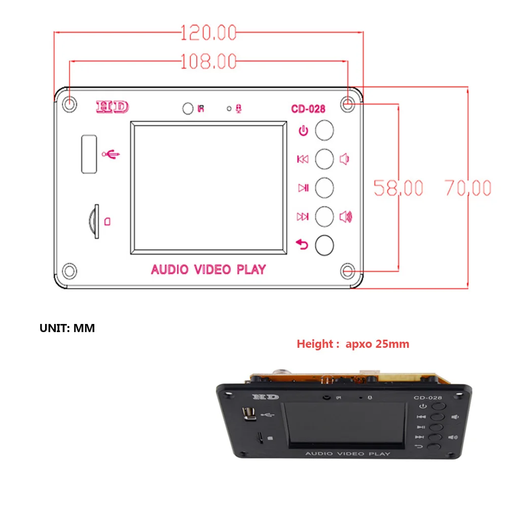 LCD Car Bluetooth 5.0 MP3 Player FLAC APE Decoder Board Module W. USB FM Aux Radio Lyrics Spectrum Folder Display PW MEMORY KIT