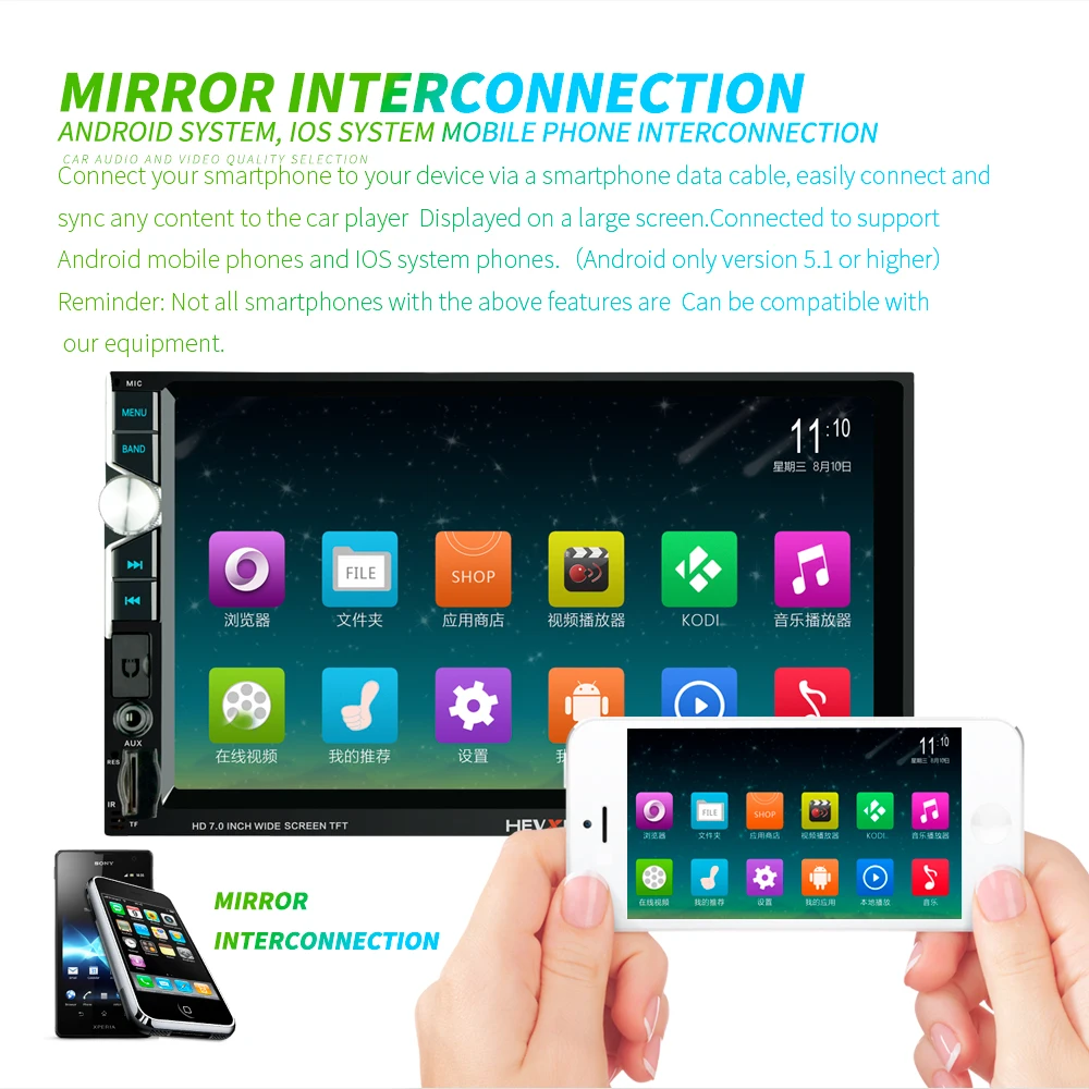 2Din автомобильный радиоприемник " HD Touch mirrorlink проигрыватель Android сабвуфер MP5 плеер Авторадио Bluetooth Камера заднего вида магнитофон