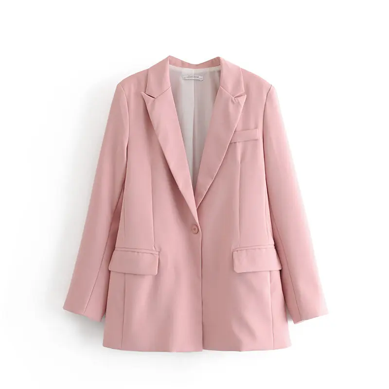 RZIV осенний Блейзер, комплект женской Костюм 2 вещей на каждый день однотонные OL стиль куртка и штаны - Цвет: pink blazer