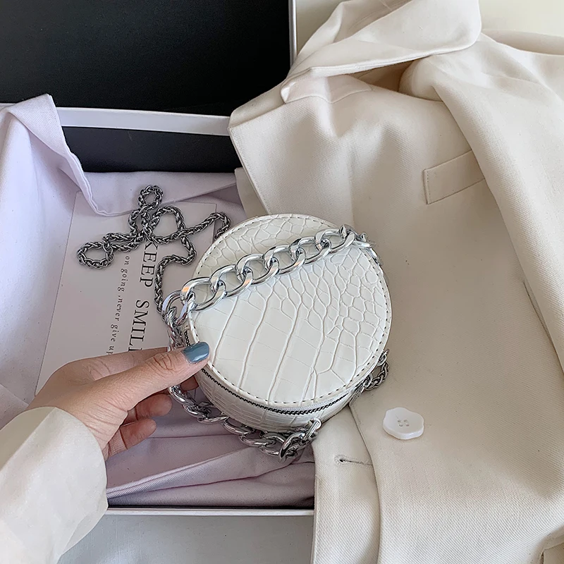 

Stone pattern Mini Round Tote bag 2020 Summer New High quality PU Leather Women's Designer Handbag Chain Shoulder Messenger Bag