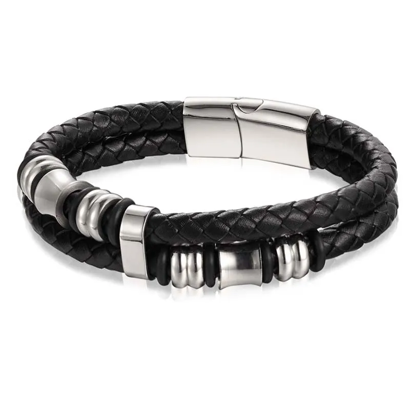 

Titanium steel hand-woven leather men's Bracelet