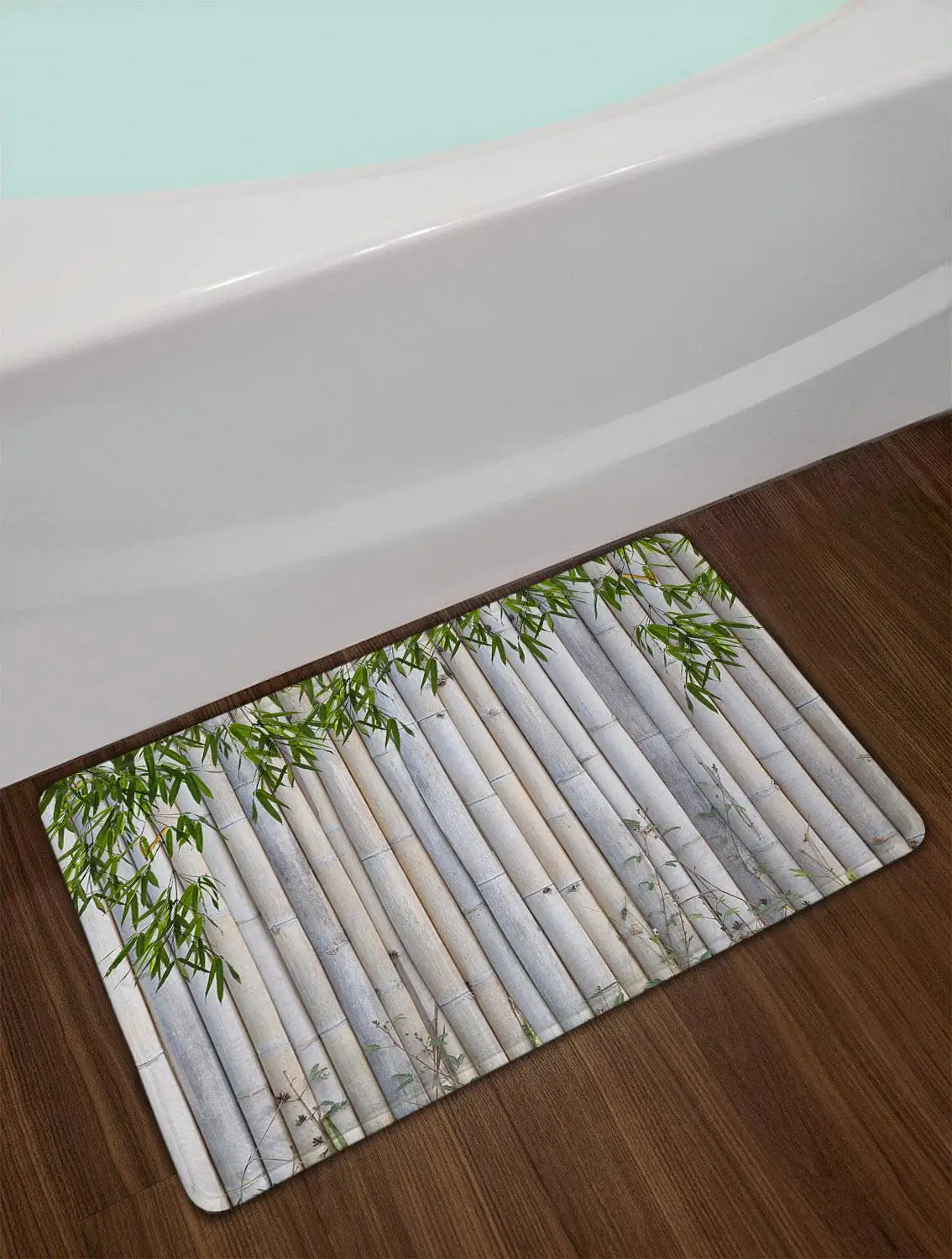 Green Bamboo Leaves Bamboo Raft Bathroom Shower Curtains Non-slip Mat Waterproof Polyester Fabric Bath Curtain Home Decoration