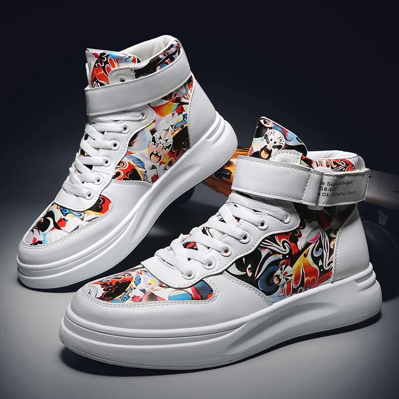 

Autumn INS Hong Kong Style Popular Brand Harajuku Graffiti Shoes Men Hight-top Peking Opera Facial Makeup Casual Shoe Air Force
