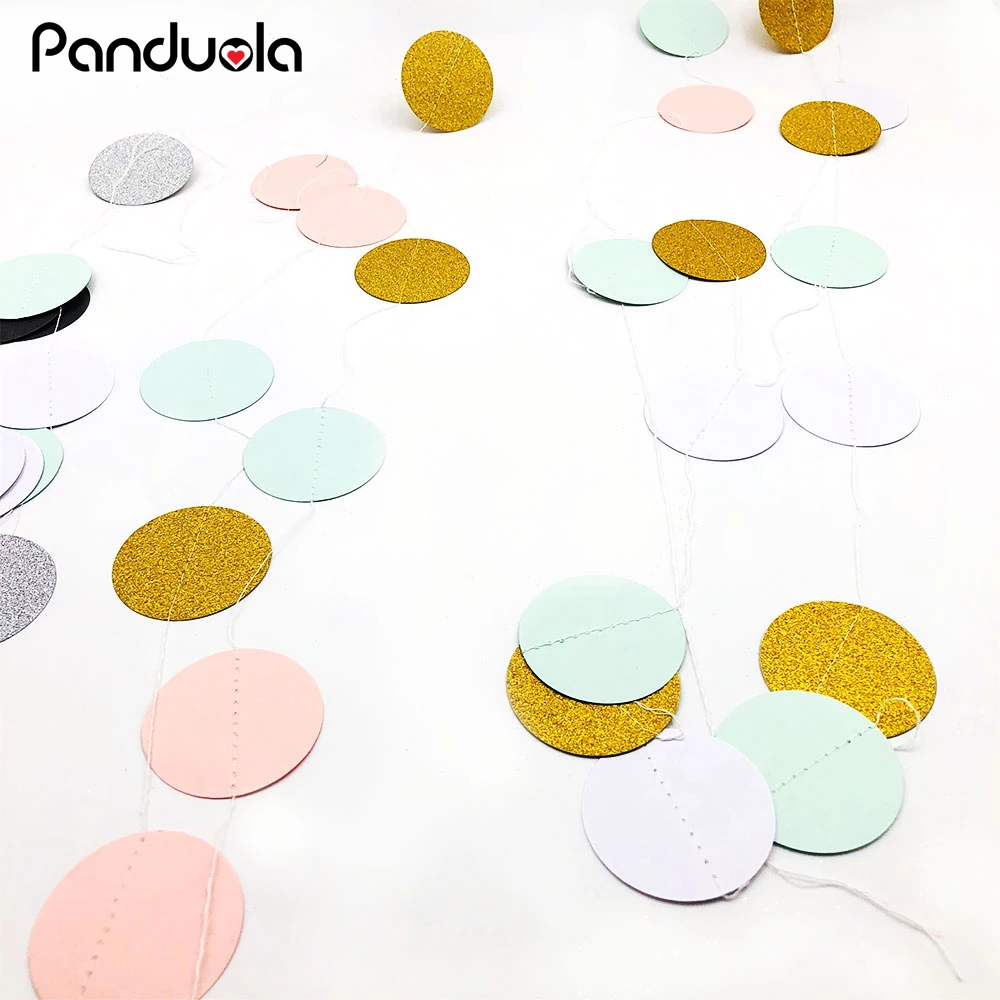 Блестящая золотая Мятная розовая 2 м круглая гирлянда в горошек Бумажная фото фон