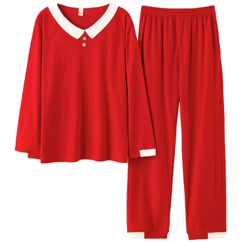 

Pajamas Set Red Top Red Pants New Soft Long Sleeve Long Pants Sleepwear Fashion Style Casual Style Pajamas Set Pj Set Solid