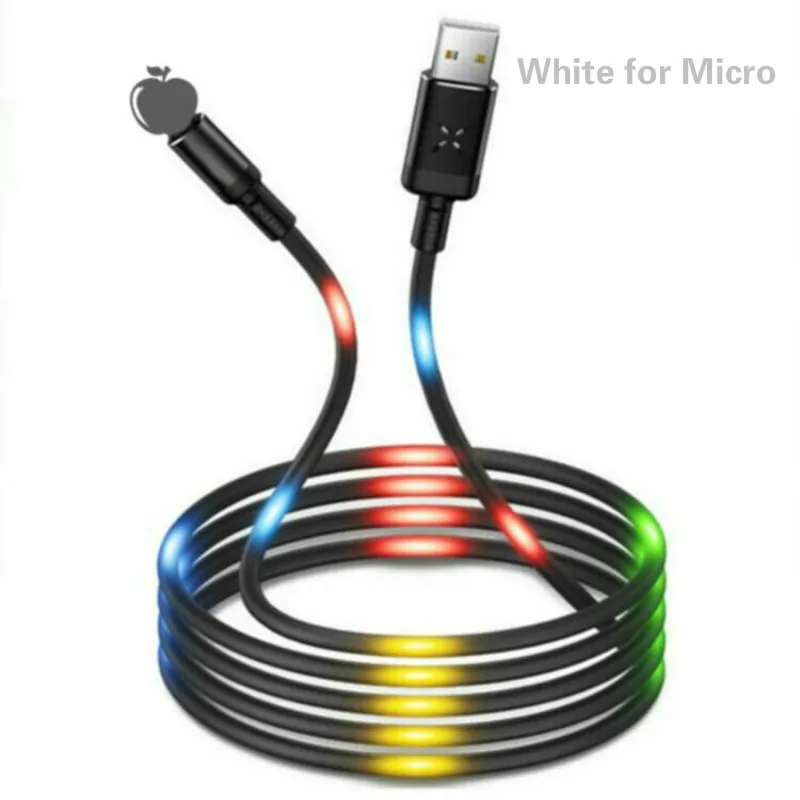 Colorful LED Light Flash Magnetic Fast Charging Micro USB Type C Cable Charger For iPhone XS X 8 7 Samsung USB C Cable - Цвет: White for Micro