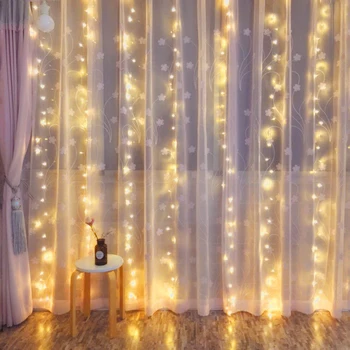 3x 2/3X3M Led Koperdraad Gordijn Lichtslingers Kerst Guirlande Indoor Outdoor Fairy Light Thuis venster Bruiloft Decoratie