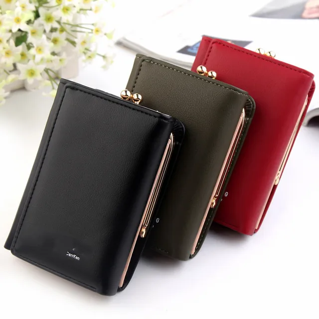 Wallet Women 2021 Lady Short Women Wallets Black Red Color Mini Money Purses Small Fold PU Leather Female Coin Purse Card Holder 6