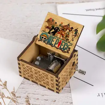 

Antique Carved Wooden Hand Crank One Piece Luffy Roronoa Zoro Trafalgar Law Ace Print Music Box Castle in the Sky Music for Men