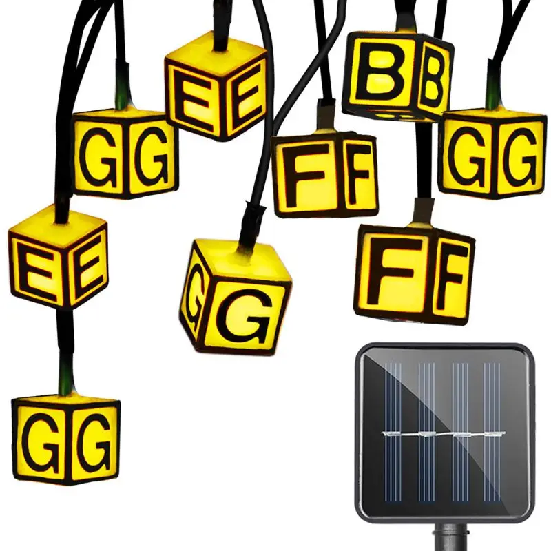 30 LEDs String Light Solar Powered Letters Printed Decorative Lamp Party Garden